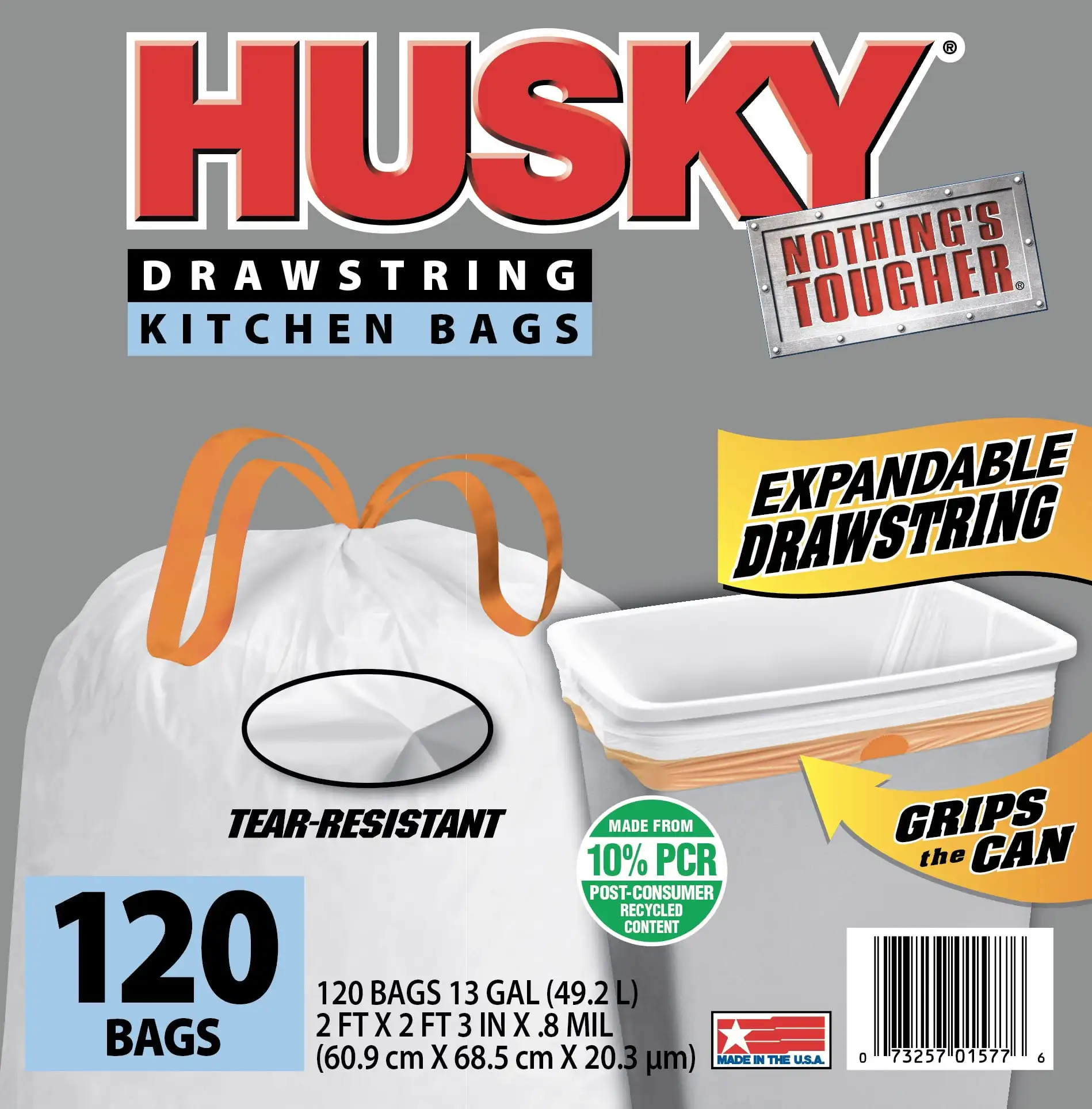 

Tall Kitchen White Trash Bags, 13 Gallon, 120 Bags Expandable Drawstring, 10% PCR Pull rope high kitchen bag tear resistant