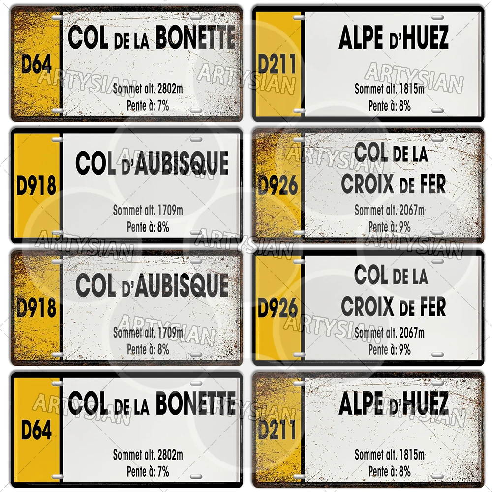 Tour de France Cycling Metal Sign Landmark Plaque ALPE d\'HUEZ Col D\'Aubisque Col du Granon GALIBIER d\'IZOARD l\'ISERAN BONETTE