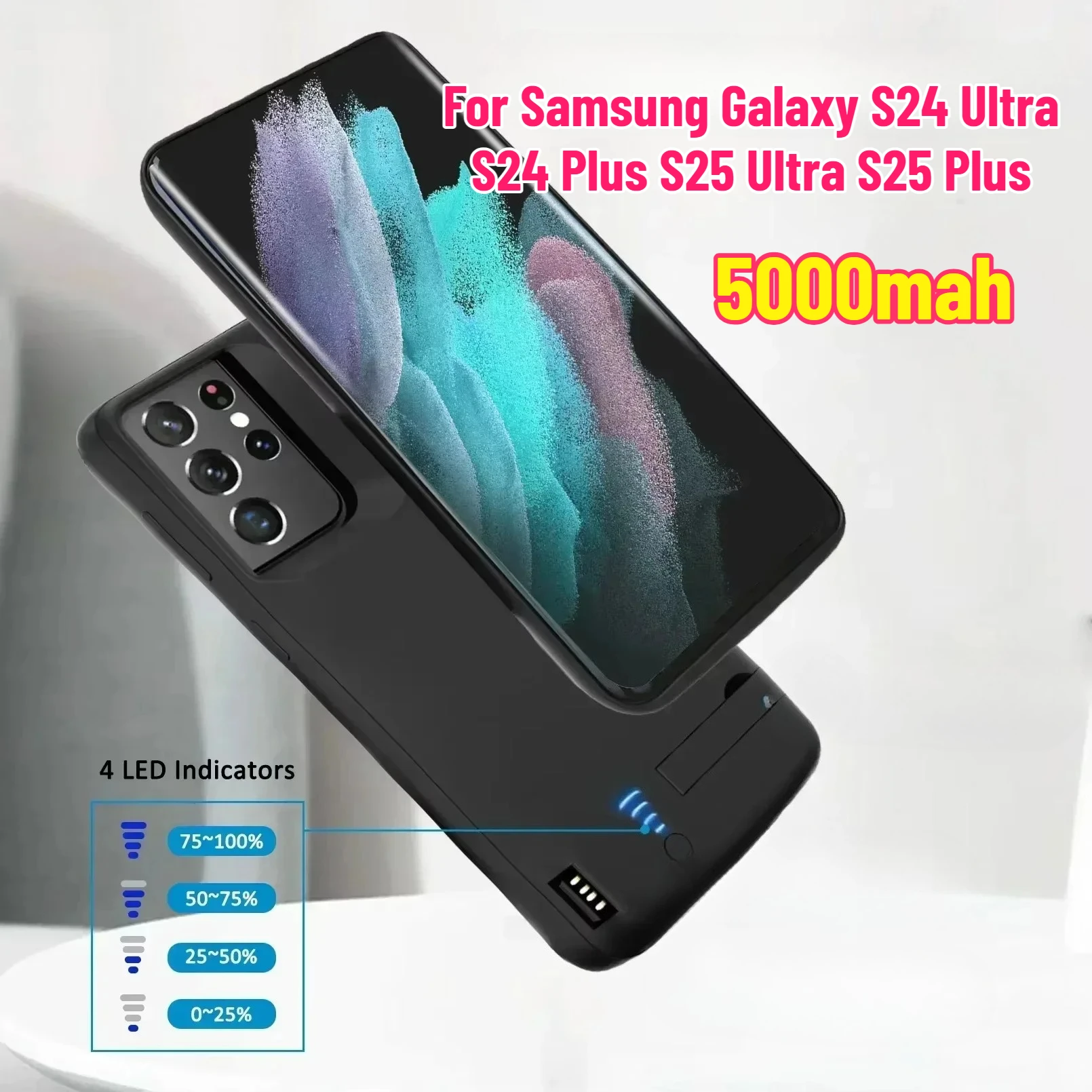 

5000mah Battery Charger Cases For Samsung Galaxy S24 Ultra S24 Plus S25 Ultra S25 Plus Portable Power Bank Cover