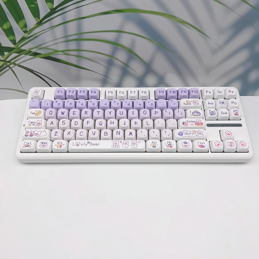 Imagem -04 - Cute Purple Pbt Sublimação Round Keycap Urso Moa 68 75 87 98 108 Teclado Mecânico Faça Você Mesmo Flor Morango 138 Chaves