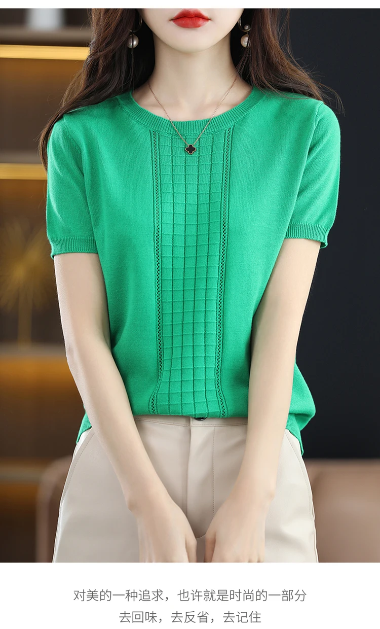 Women's T-Shirt Summer New 100% Cotton Pullover Short Sleeve Casual Solid Color Knit Crew Neck Ladies Tops Tees Blouse