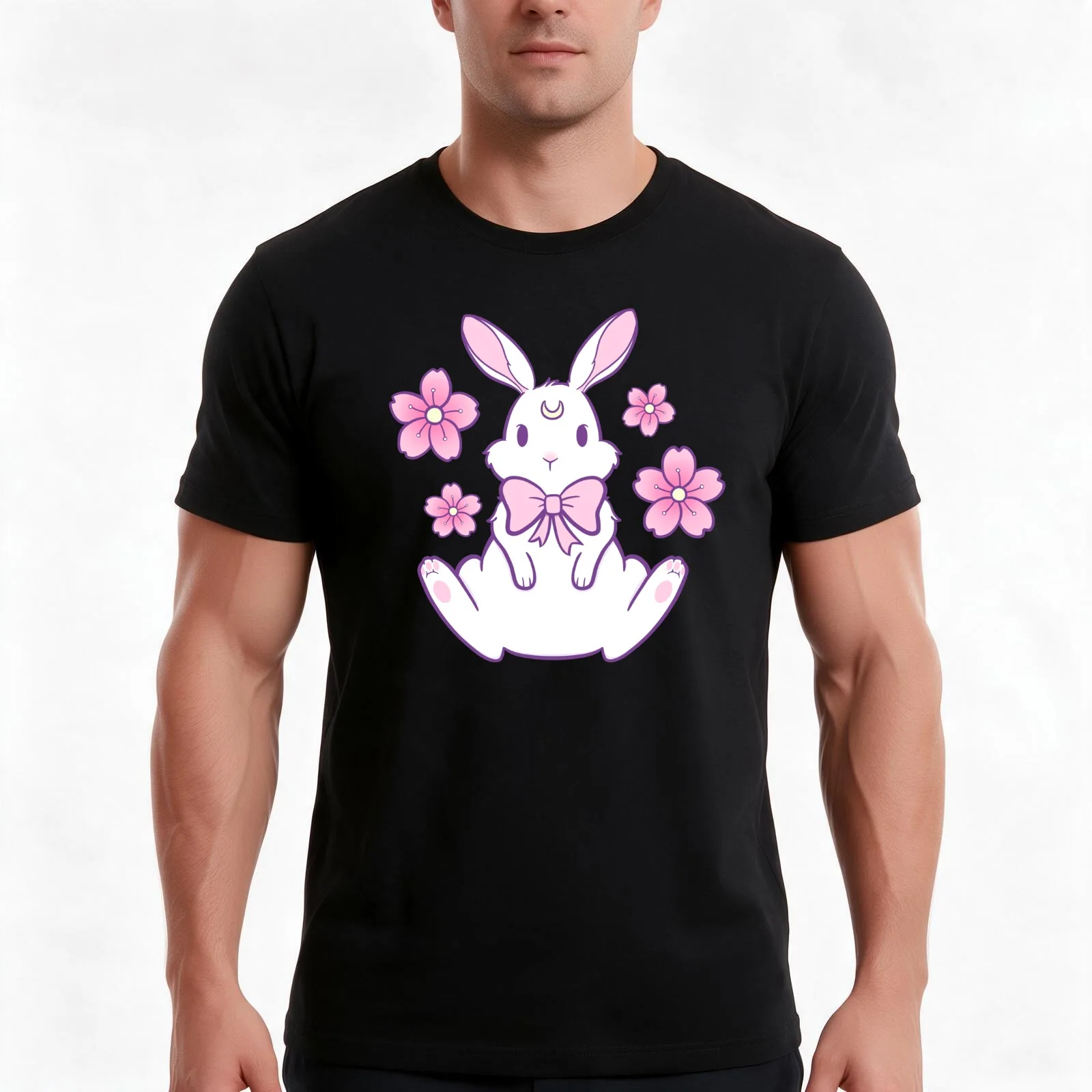 Sakura Bunny 02 | Nikury T-Shirt, Summer Casual Cotton Tee, Oversized Streetwear Tops, Vintage Graphic Print, Unisex Men Women