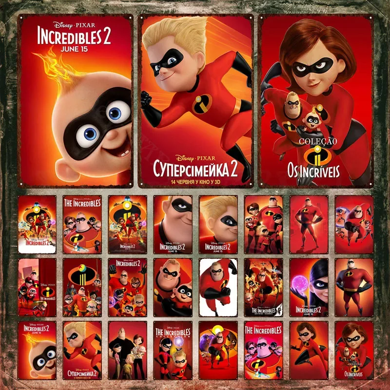 The Incredibles Tin Signs Agent Mr Babau And His Family Metal Signs Wall Art Stickers Tin Plate Kids Room Decor