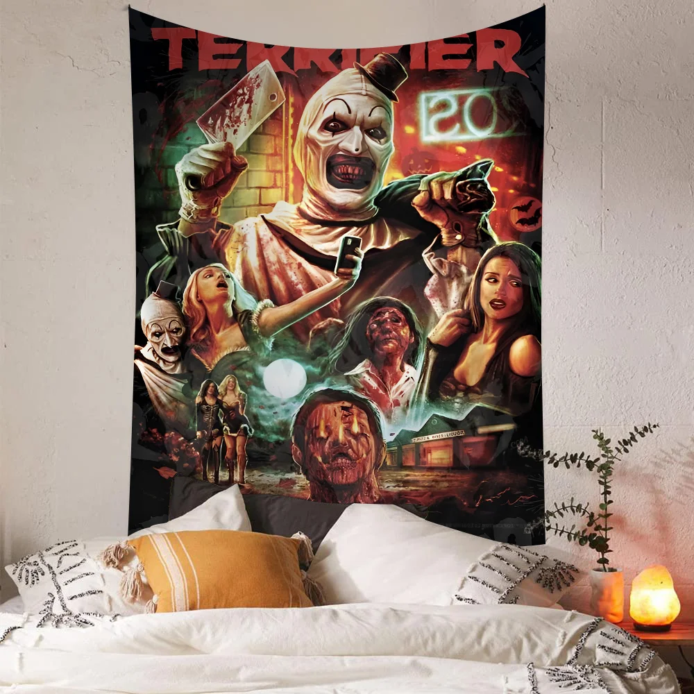 Terrifier  Horror Movie Colorful Tapestry Wall Hanging Hippie Flower Wall Carpets Dorm Decor Japanese Tapestry