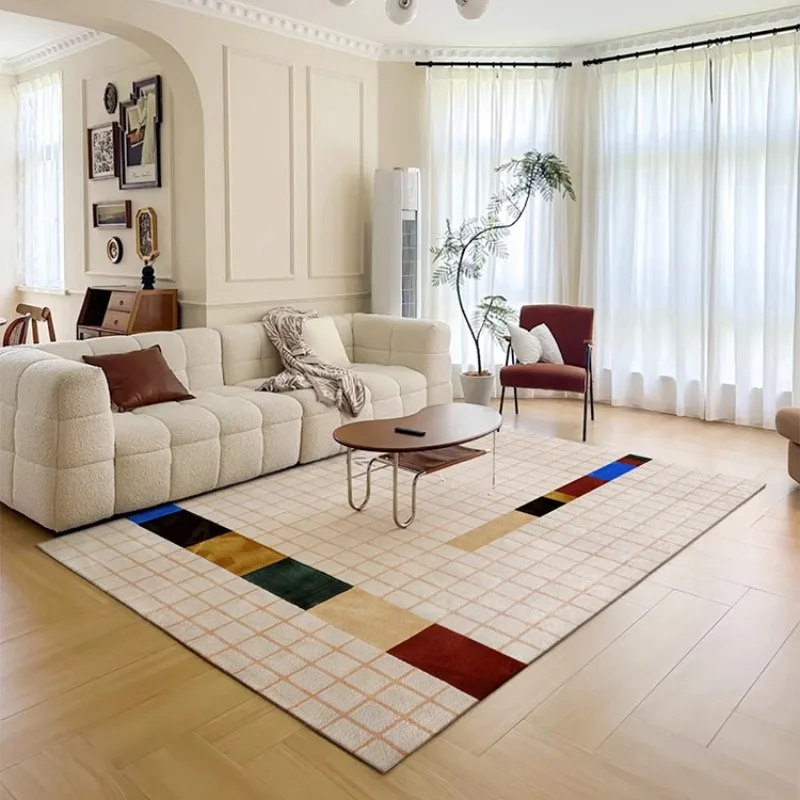 Modern Dopamine Living Room Full Carpet Color Plaid Bedroom Carpets Minimalist Creative Decoration Rug Short Plush Soft Rugs 양탄자