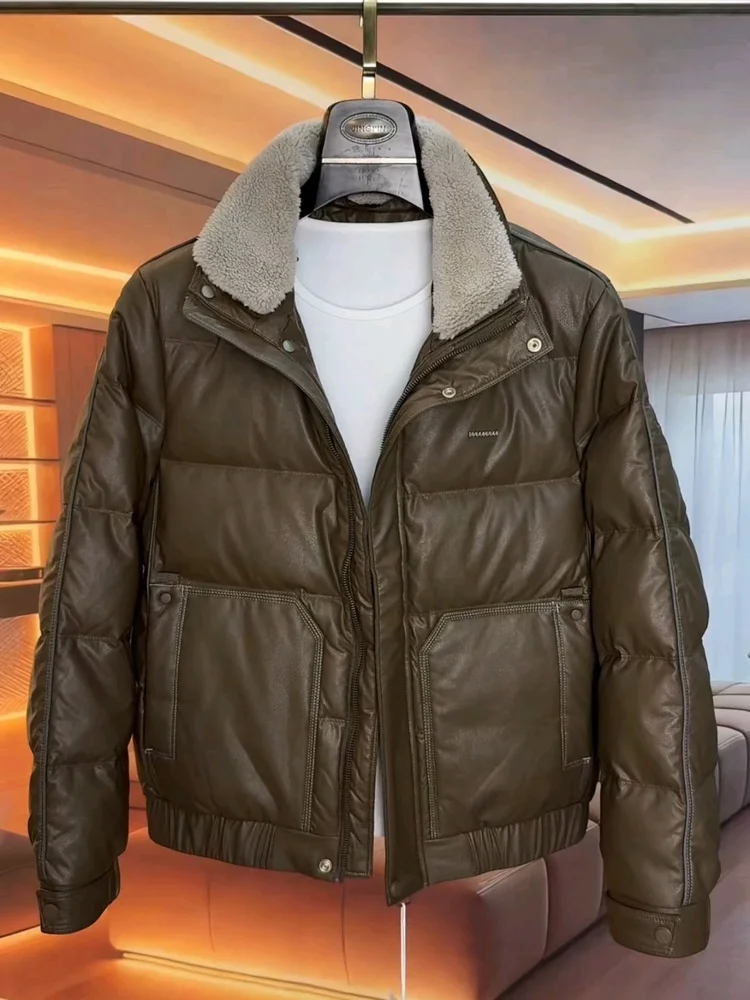 

Мужская новая осенне-зимняя пуховая куртка с отстегивающимся меховым воротником, легкая, роскошная, модная, приталенного кроя, с декоративными пуговицами, молодежная