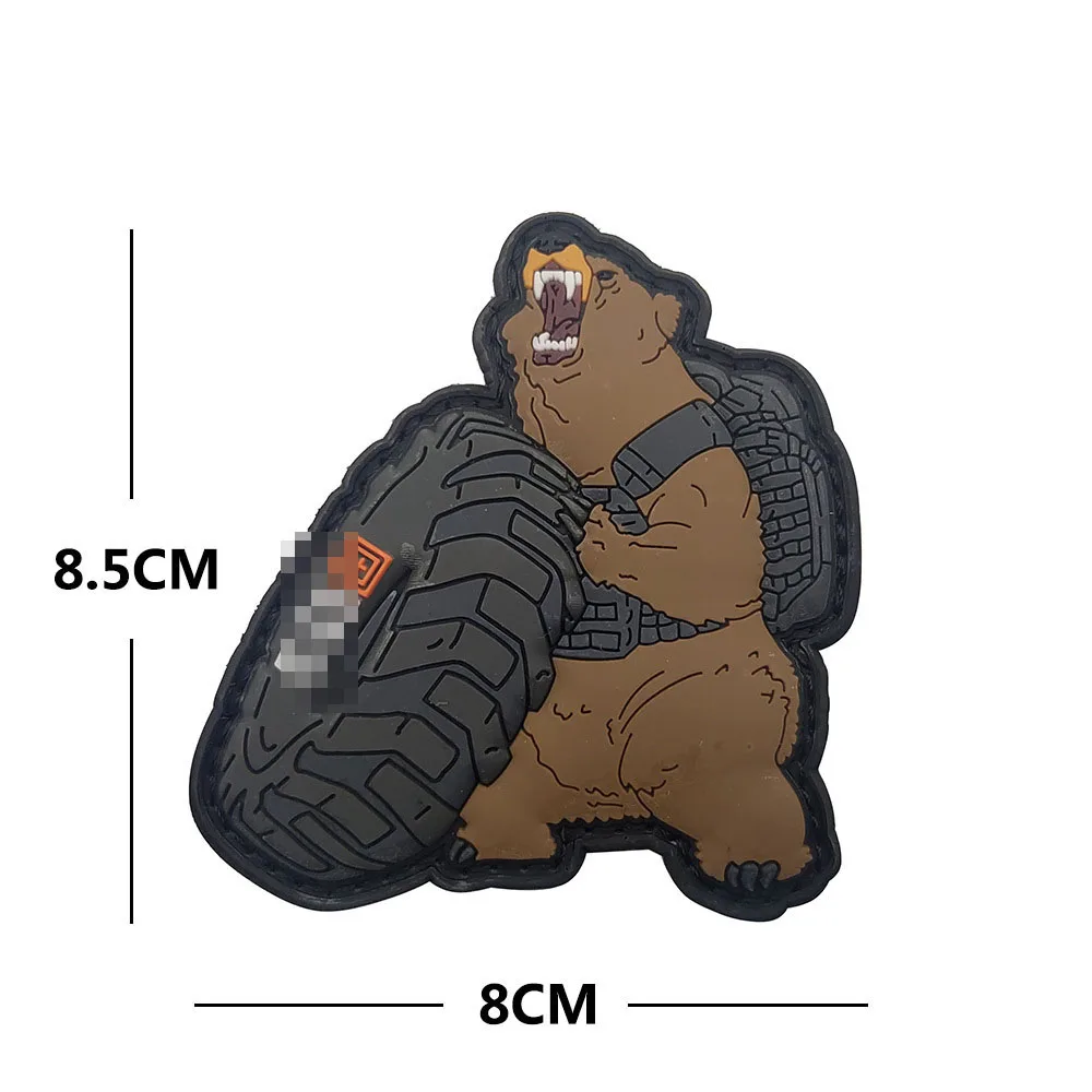 3D PVC Tactical Patches Tiger Head Bear Rubber Military Armband Luminous Badges for Backpack with Hook & Loop Embroidery Patch