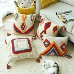 Luxury Moroccan Handmade Style Cushion Cover Wool Tassels Boho Style Ethnic Colorful Pillow Cover 45x45cm/30x50cm HomeDecoration