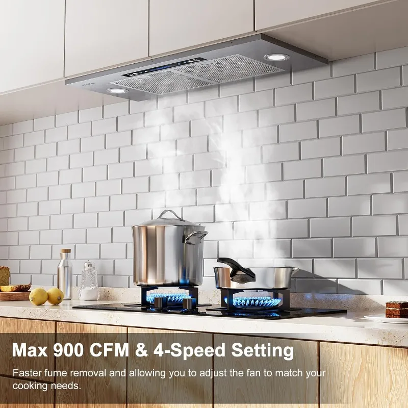 Insert Range Hood 30 Inch / 36 Inch, 900 CFM with Ducted Convertible Ductless (Kit Included), 4 Speed Gesture Sensing