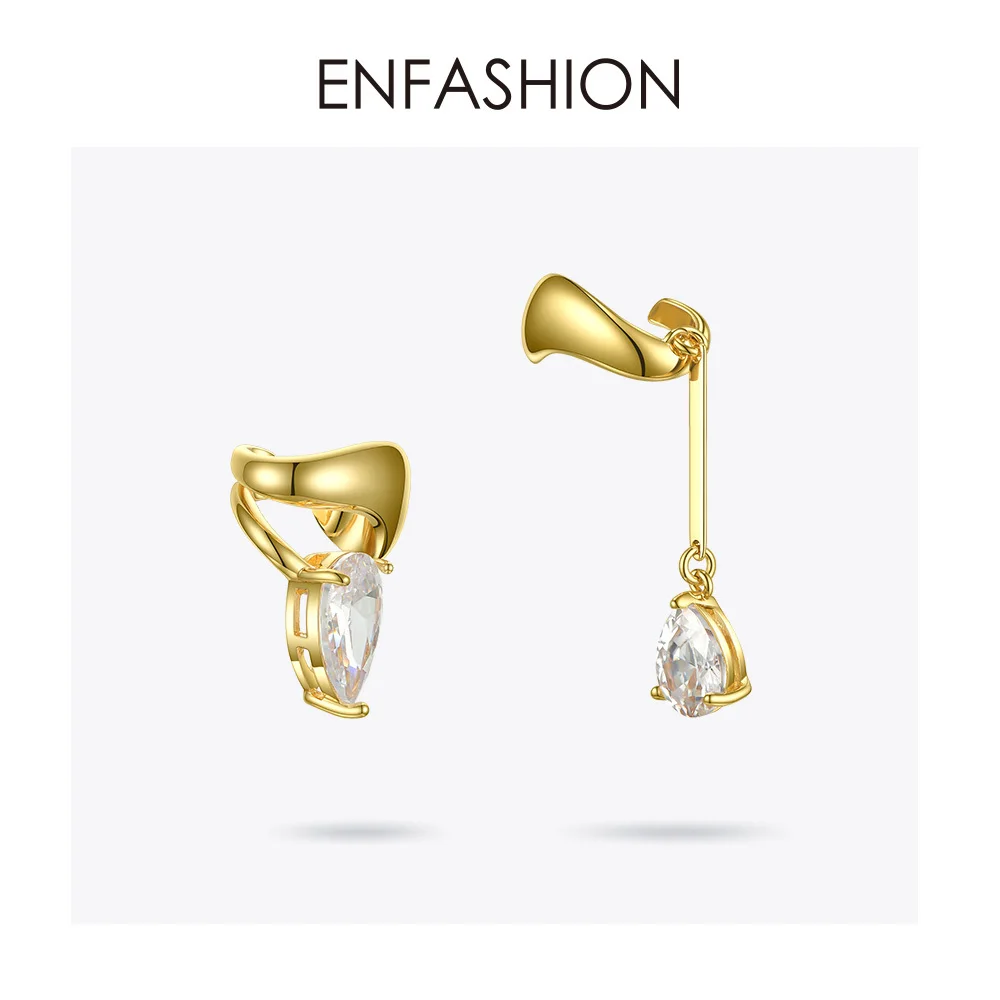 ENFASHION Asymmetric Water Droplets Crystal Ear Cuff Clip On Earrings For Women Gold Color Earcuff Earings Fashion Jewelry E1151