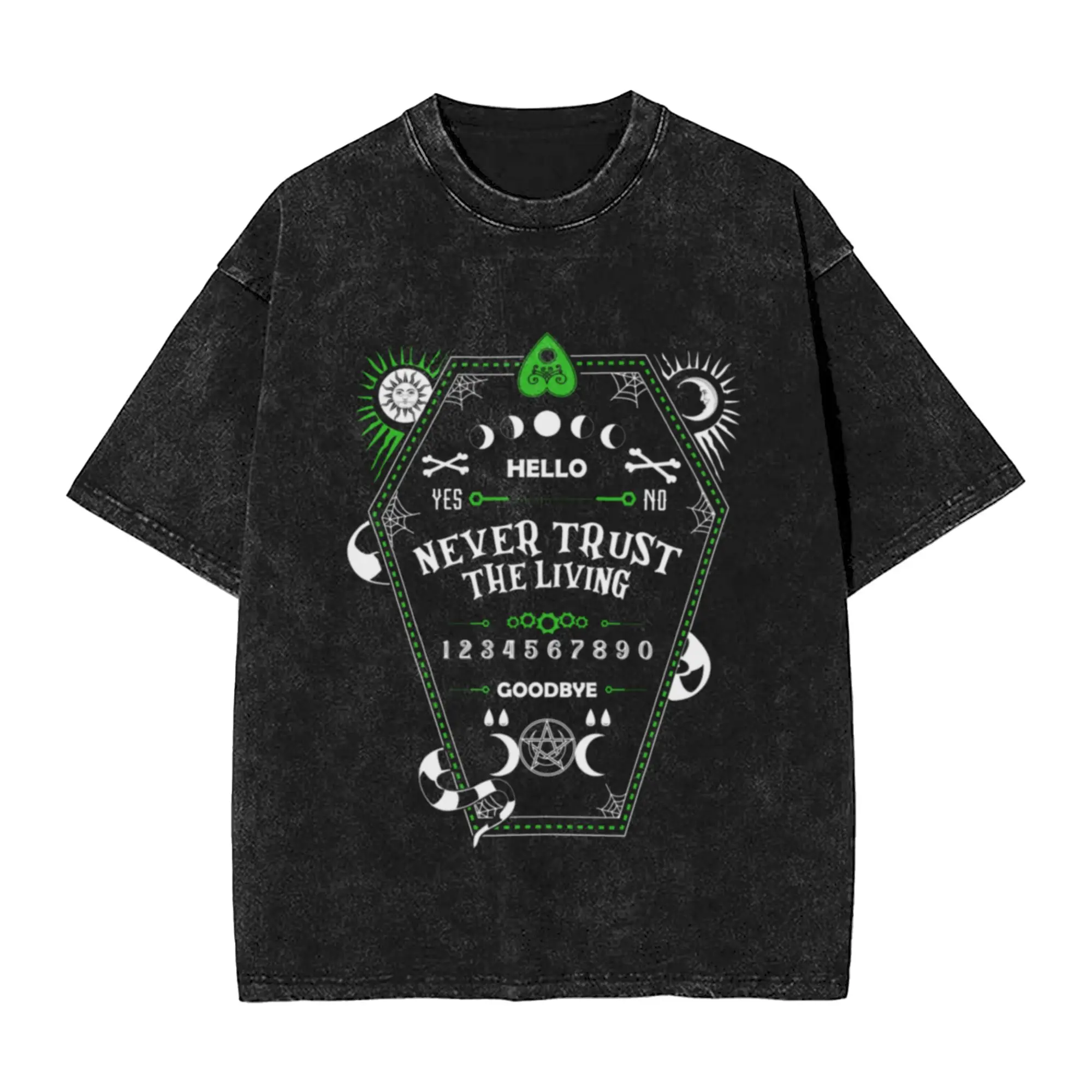 Never Trust The Living Funny Halloween  Unique Comfort A Vintage Oversized Cotton Unisex T-Shirts