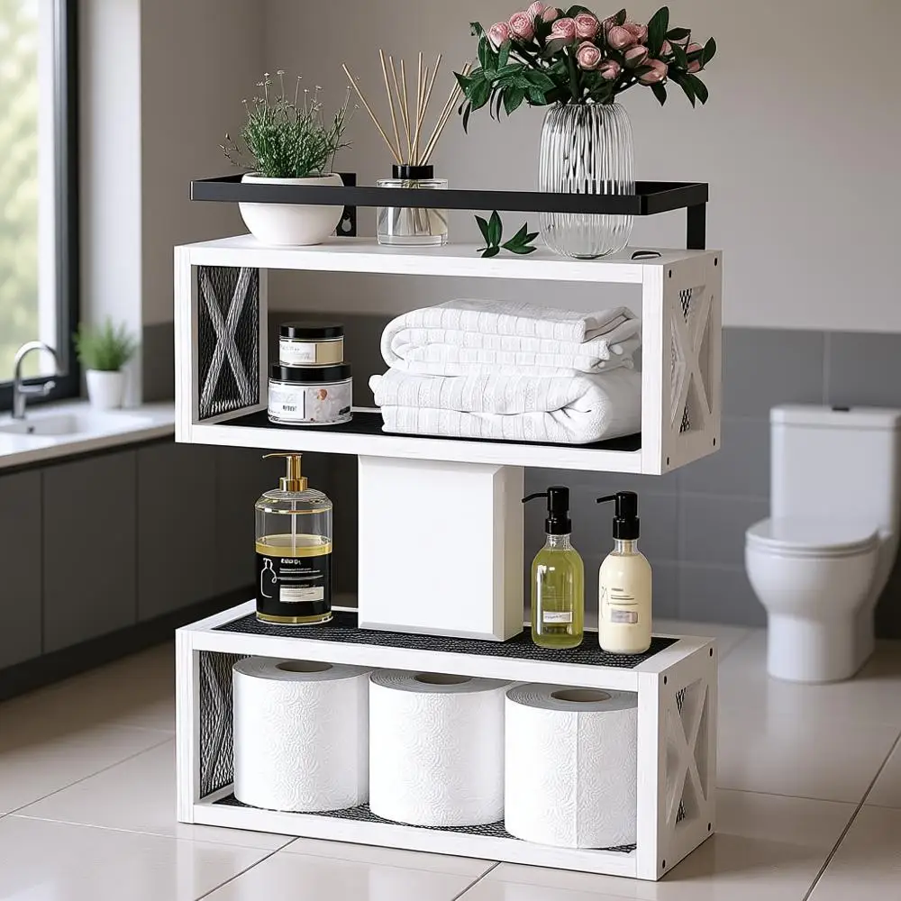 

Floating Shelves with Guardrail, Rustic Wood Shelves or Wall Decor, Bathroom Accessories Wall Mounted, Bathroom Organizer Over T