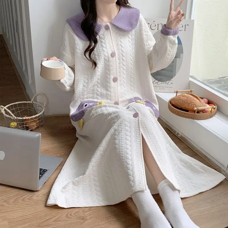 Primavera Otoño Invierno pijamas de mujer de manga larga cárdigan suelto ropa de dormir cómoda camisón de dibujos animados ropa de casa de ocio