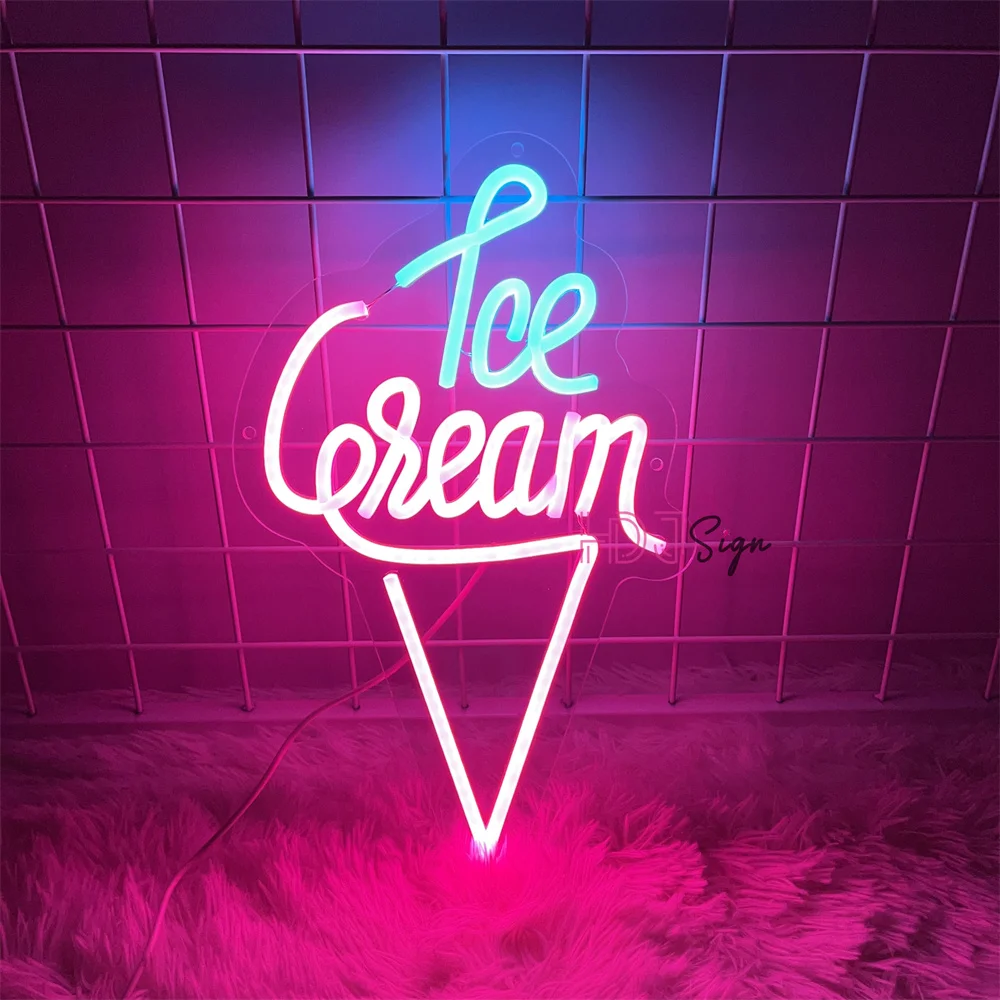 Ice Cream Neon LED Sign Light Wall Decoration for Store Room Party Decor Kids Birthday Gift Night Lights Lamps