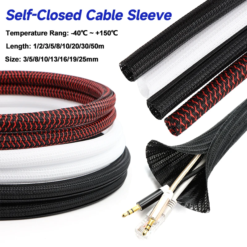 

Self-Closed Cable Sleeve PET Braid Insulated Tube Loom Split Wire Wrap Organizer Higth Protector Sleeving 3 5 8 10 13 16 19 25mm