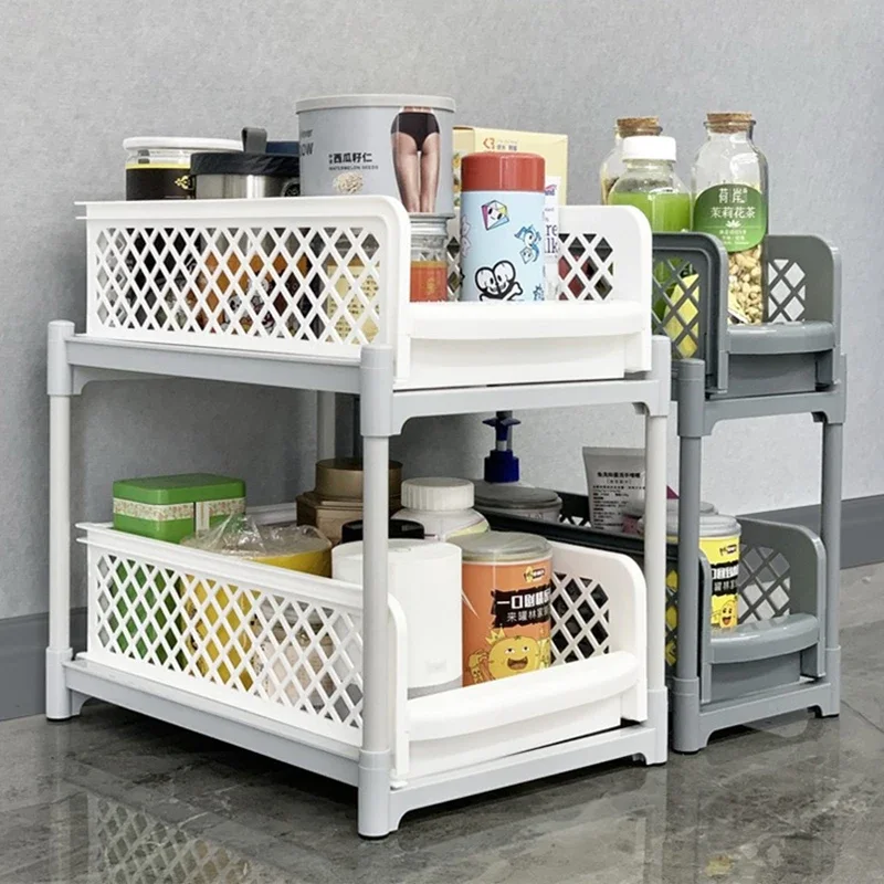 2-Tier Under Sink Organizer Kitchen Drawer Bathroom Storage Racks Multi-Use Slide-Out with Handles Under Sink Cabinet Organizers