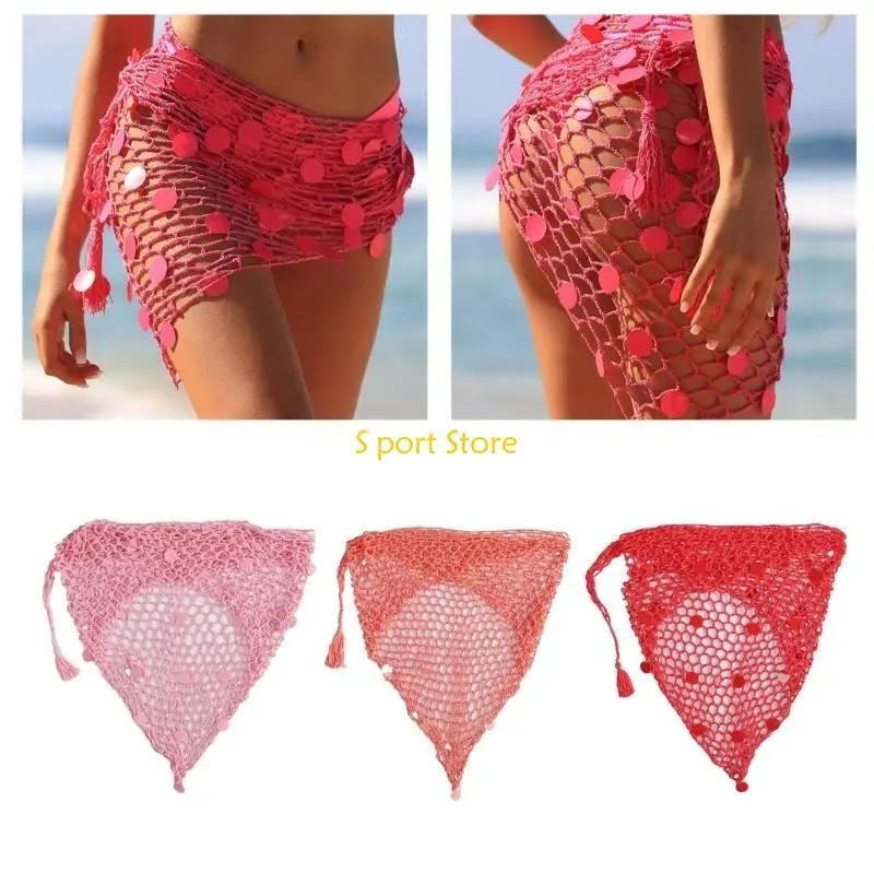 U2JB Sarongue feminino saia envoltória crochê transparente com gravata lateral saída praia roupa praia
