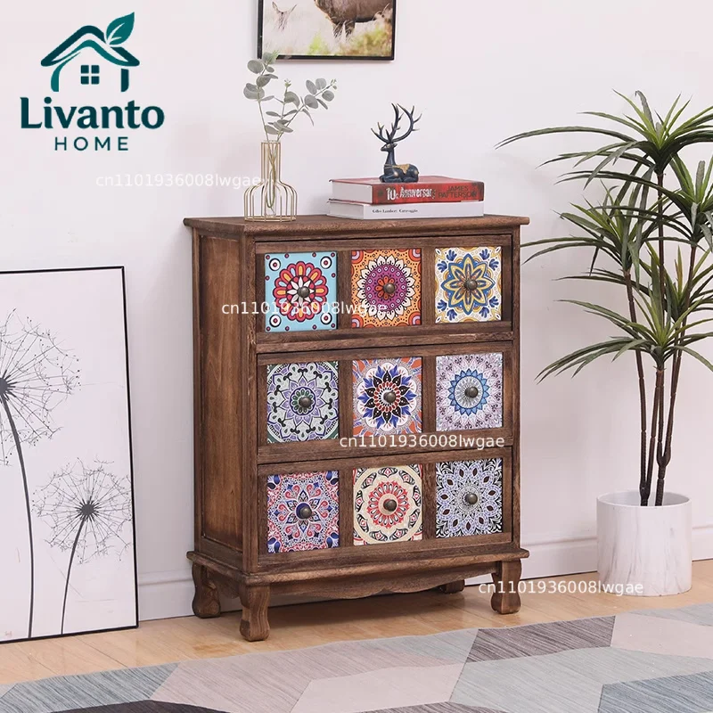 

Vintage American Dresser with Painted Drawers - Sturdy Multi-Layer Storage Cabinet for Living Room/Bedroom Solid Wood Organizer