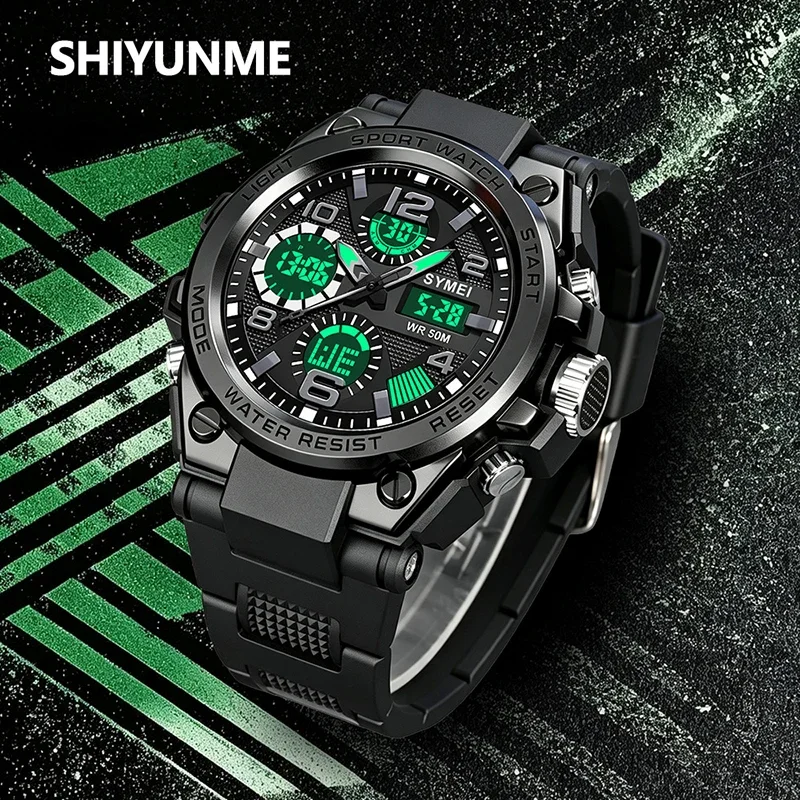 SHIYUNME New G Style Sport Military Man Watch Waterproof Stopwatch Dual Display Electron Quartz Watch for Men Relogios Masculin