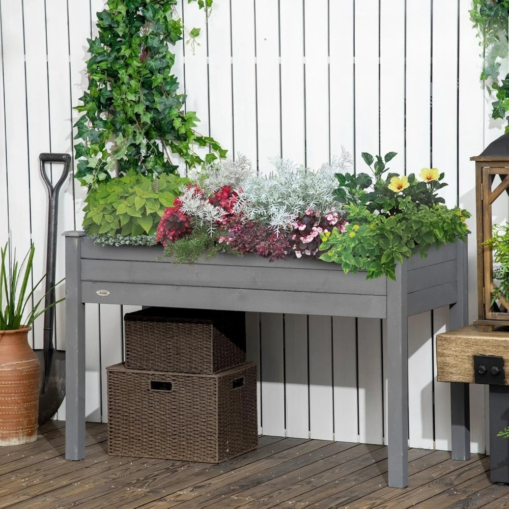 

Raised Garden Bed with Legs, 48" X 22" X 30", Elevated Wooden Planter Box, Self-Draining with Bed Liner for, Customized