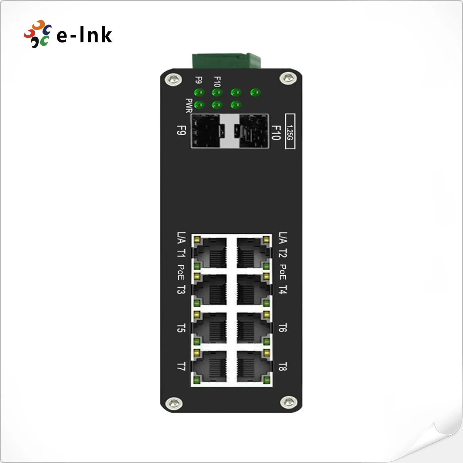 ELINK Industrial L2+ 8-Port 10/100/1000T 802.3at PoE + 2-Port 1000X SFP Managed Ethernet Switch Model ETH-IMC208MP Stackable