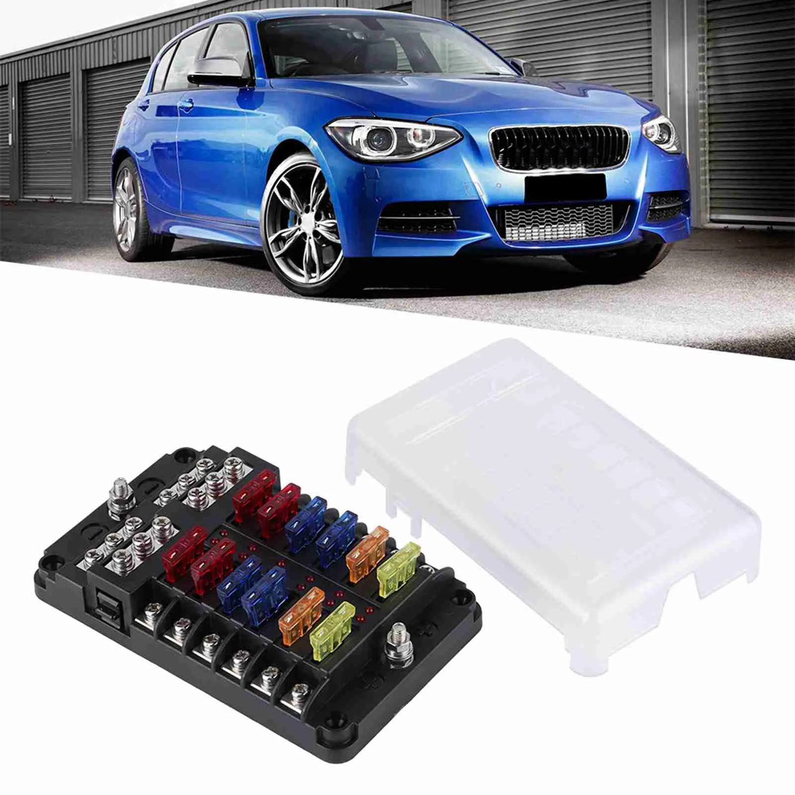 

Водонепроницаемый блок-держатель для 12-контактных ламп-лезвий с LED-подсветкой для автомобилей, морского транспорта и яхт