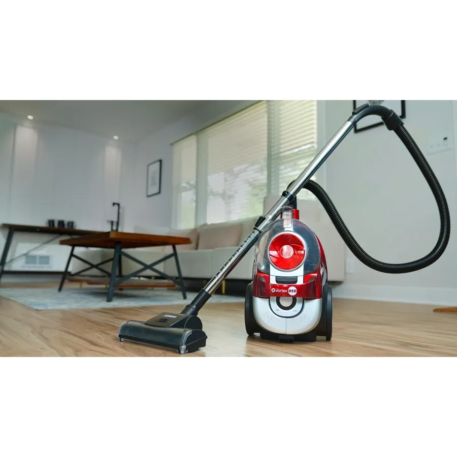 Vortex Red Bagless HEPA Canister Vacuum for Home Use with Red Color and Advanced Filtration System
