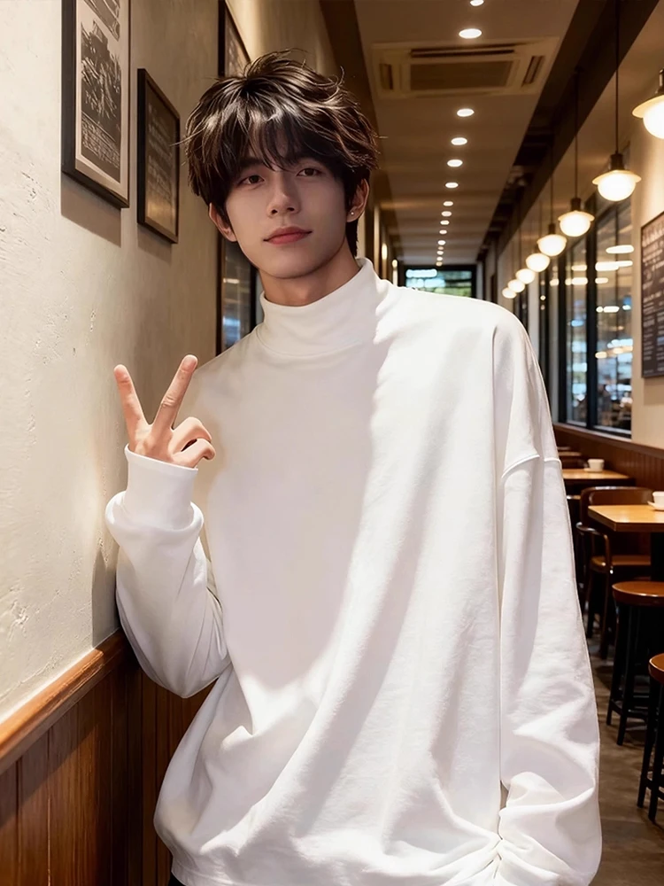 

Teenage Sle Long Sve Thermal Base Layer irt Men's Winter Warm Inner Wear f High Collar Dervo T-irt Casual Faion