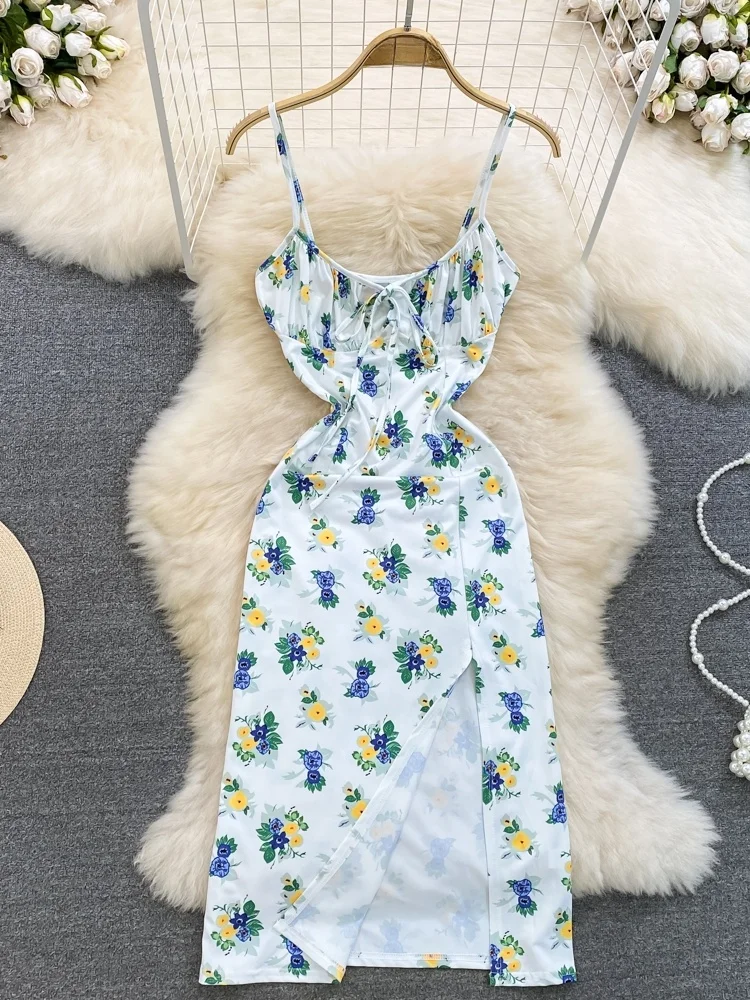 

Fre Цветочный принт Dr Корейская юбка трапециевидной формы с высокой талией Макси-платье с разрезом для молодых женщин в нее 20-х годов