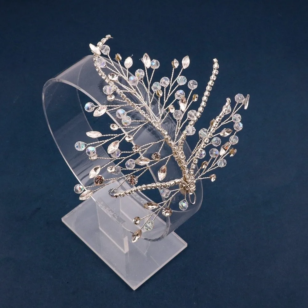 أنيقة حجر الراين العروس غطاء الرأس تألق زهرة التصوير عقال اليدوية النمط الفرنسي الزفاف إكليل الشعر مجوهرات #3