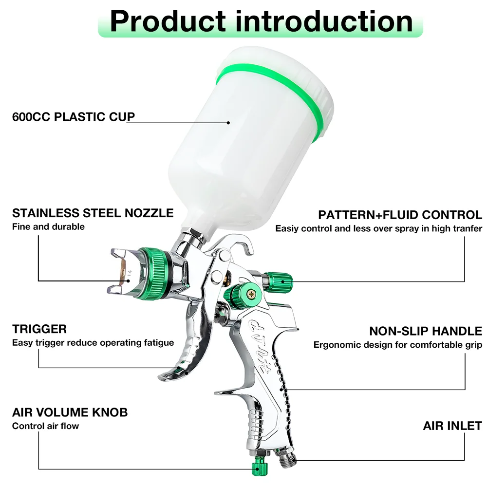 1.4mm 1.7mm 2.0mm 2.5mm 600ml Professional HVLP Spray Gun Home Paint Spray Gun, Pneumatic Tools, Multifunction Cordless Sprayer