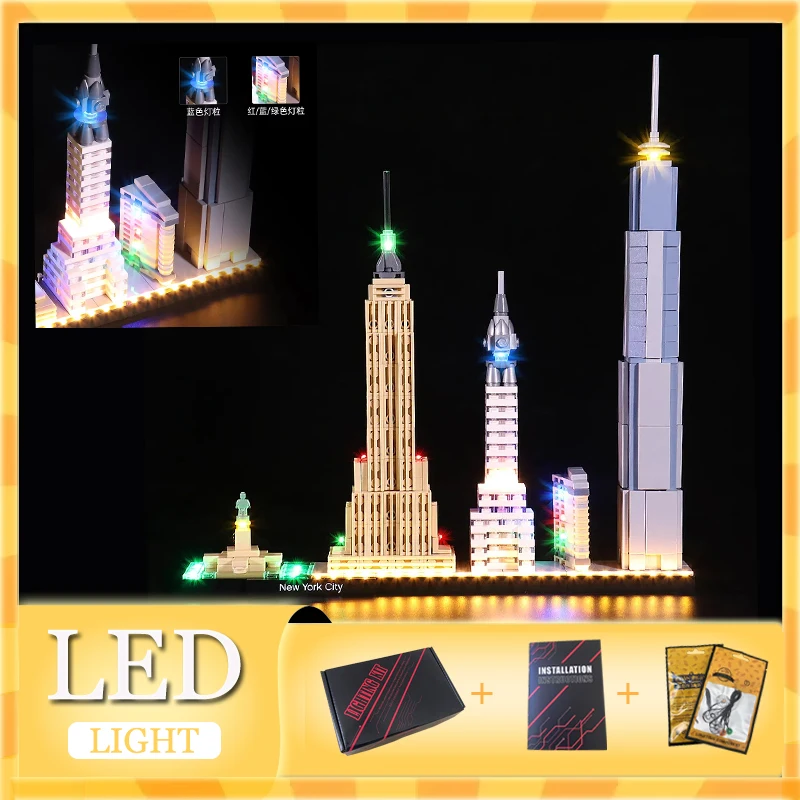 Zestaw oświetlenia LED DIY do LEGO 21028. Architektura Skyline Nowego Jorku (tylko światło LED, bez modelu klocków)