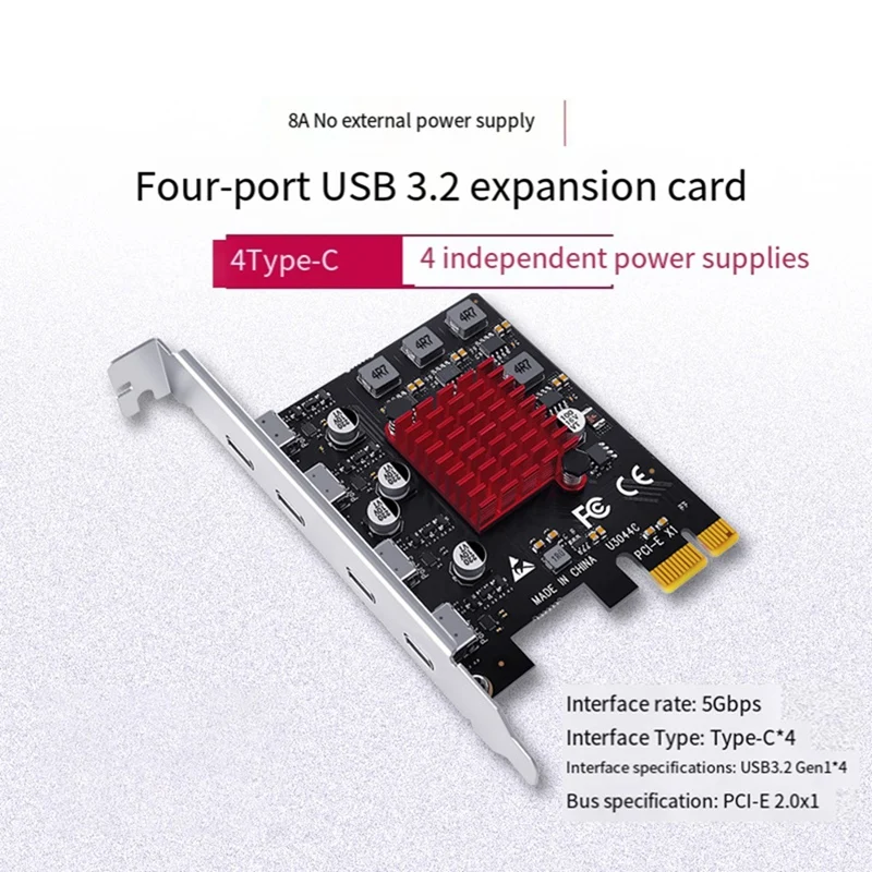 Top-Desktop 5Gbps PCI-E To USB3.0 Expansion Card ,4-Port Type-C Adapter Card USB3.2 Expansion Card Fast Charging
