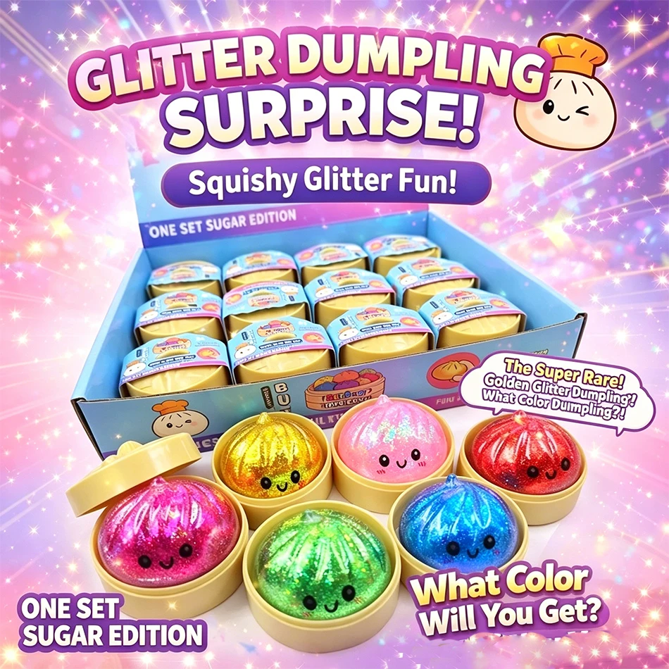 Glitzer-Dumpling Squishy ULTRA SELTEN Gold Glitzer Hidden Edition Dumplings Sensorischer Dampfgarer Weicher TPR-Teigball zur Stresslinderung