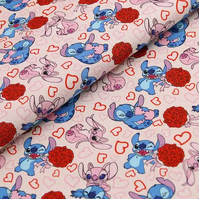 Width145cm Cartoon Stitch Christmas 100% Cotton Fabric Print for Tissue Sewing Quilting Needlework Material DIY Handmade