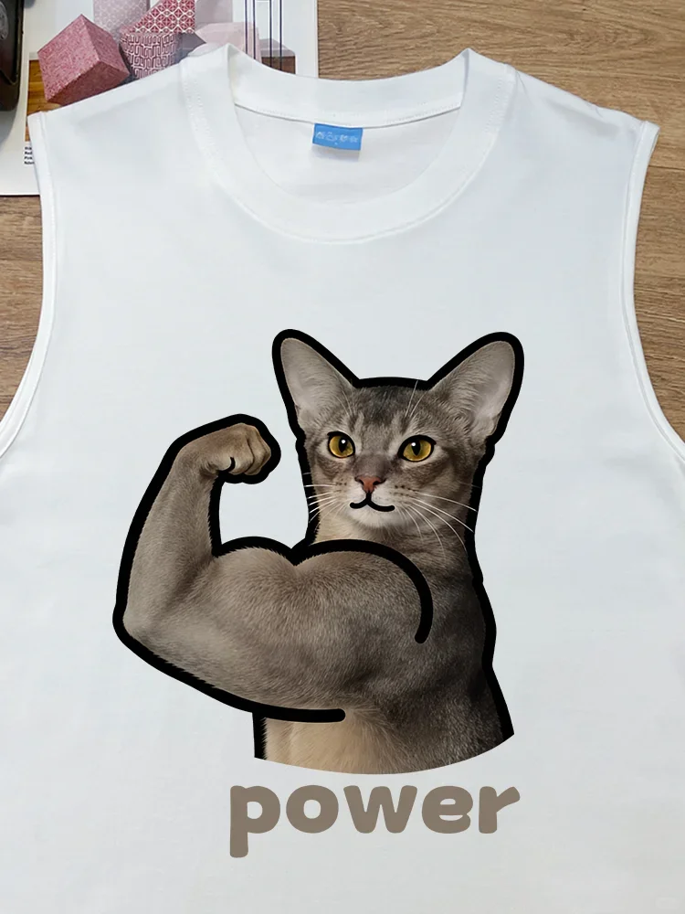 Blue Muscle Fitness Cotton Vest Breathable Men's Women's Pure Cotton Tank Top Cute  Creative Funny Printed Regular Fit