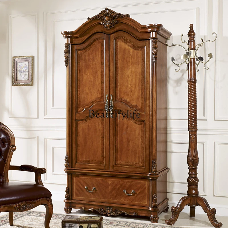 American solid wood wardrobe two-door European simple luxury double-door storage cabinet