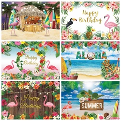 Summer Aloha Pink Flamingo Backdrops for Photography  Hawaii Tropical Seaside Baby Shower Birthday Background Photo Studio Props