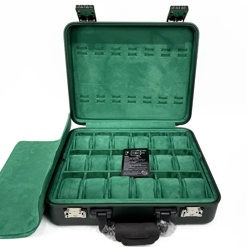18 Slots Watch Storage Box with Lock Aluminum Watches Safe Deposit Boxes Watch Handheld Display Case Men Wrist Watches Organizer