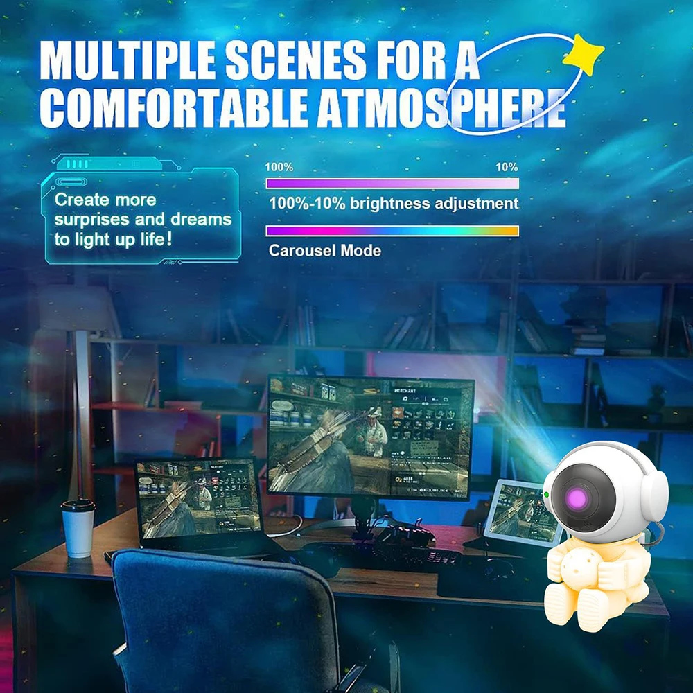Astronaut Starry Sky Projection Lamp Starry Sky Atmosphere Night Light Astronaut Nebula Projector Lamp