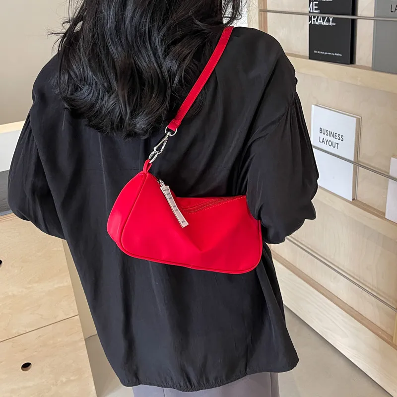 New Fashion Red Shoulder Bag for Women Simple Versatile Underarm Handbags Korean Female Casual Daily Crossbody Small Bags