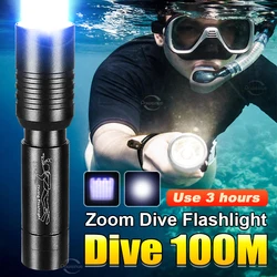 8000LM Super Powerful Dive Flashlight IPX8 Professional Diving Torch Zoom Underwater Lantern Flashlight 18650 Outdoor Light