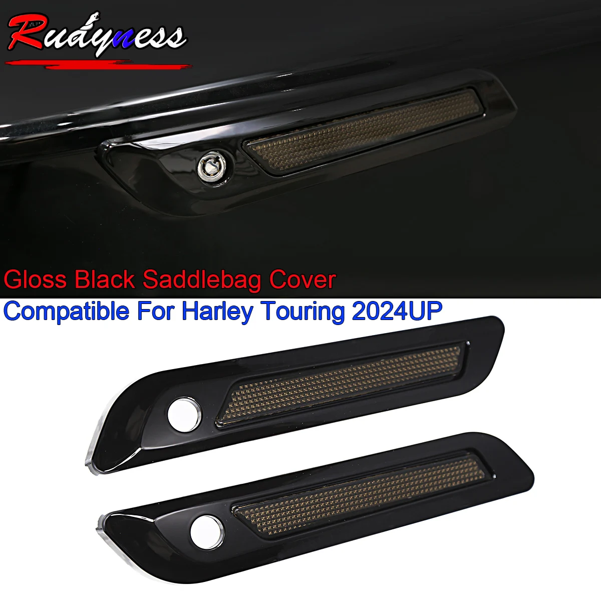 

2025 Glosss Black ABS Hard Saddlebag Latch Cover&Reflectors For Harley 2024-2026 Touring Street Glide Road Glide Models