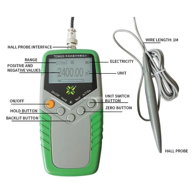 Handheld Digital Tes la Meter High Precision Gaussmeter Fluxmeter Surface Magnetic Field Tester with Probe 0-2400mT