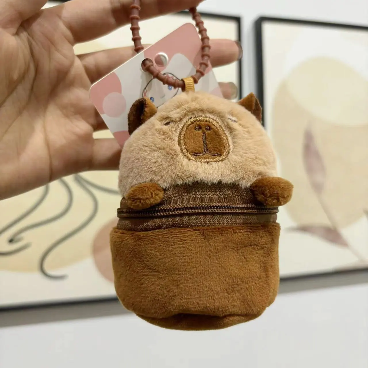 Tas Headphone boneka bambu Panda lucu tas liontin gantungan kunci kartun boneka Capybara dompet koin kecil mainan mewah hadiah ulang tahun