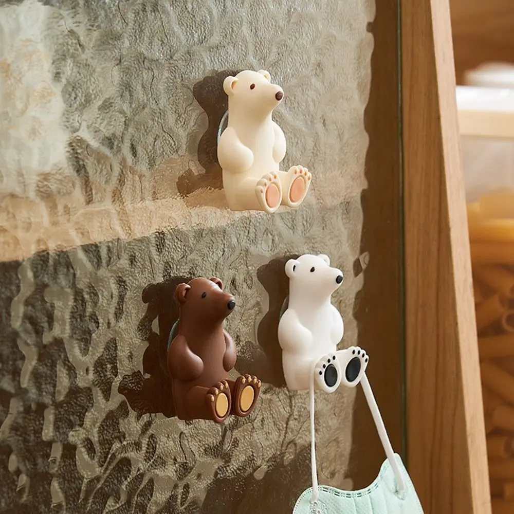 

Cute PVC Polar Bear Toothbrush Holder Bear Perforation-free Toothbrush Rack Wall Mounted Suction Cup Bathroom