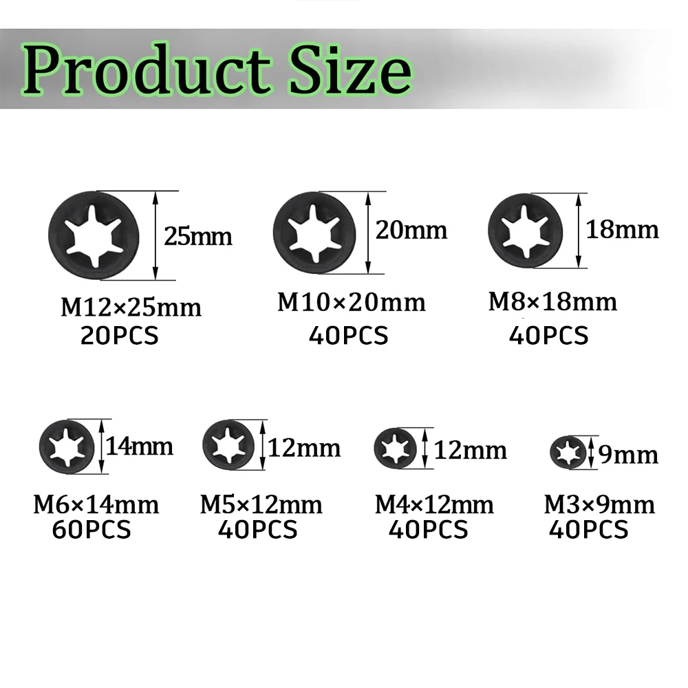 290/365/460 PCS Internal Tooth Starlock Washers 7 Size Push On Locking Washers Speed Clips Fasteners Assortment Kit ￠2-12