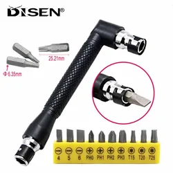 L-Shape Dual Head Socket Wrench 1/4 Inch 6.35mm Screwdriver Bit Kit 90 Degree Angled Hex Socket Drill Bit Holder Hand Tool Set