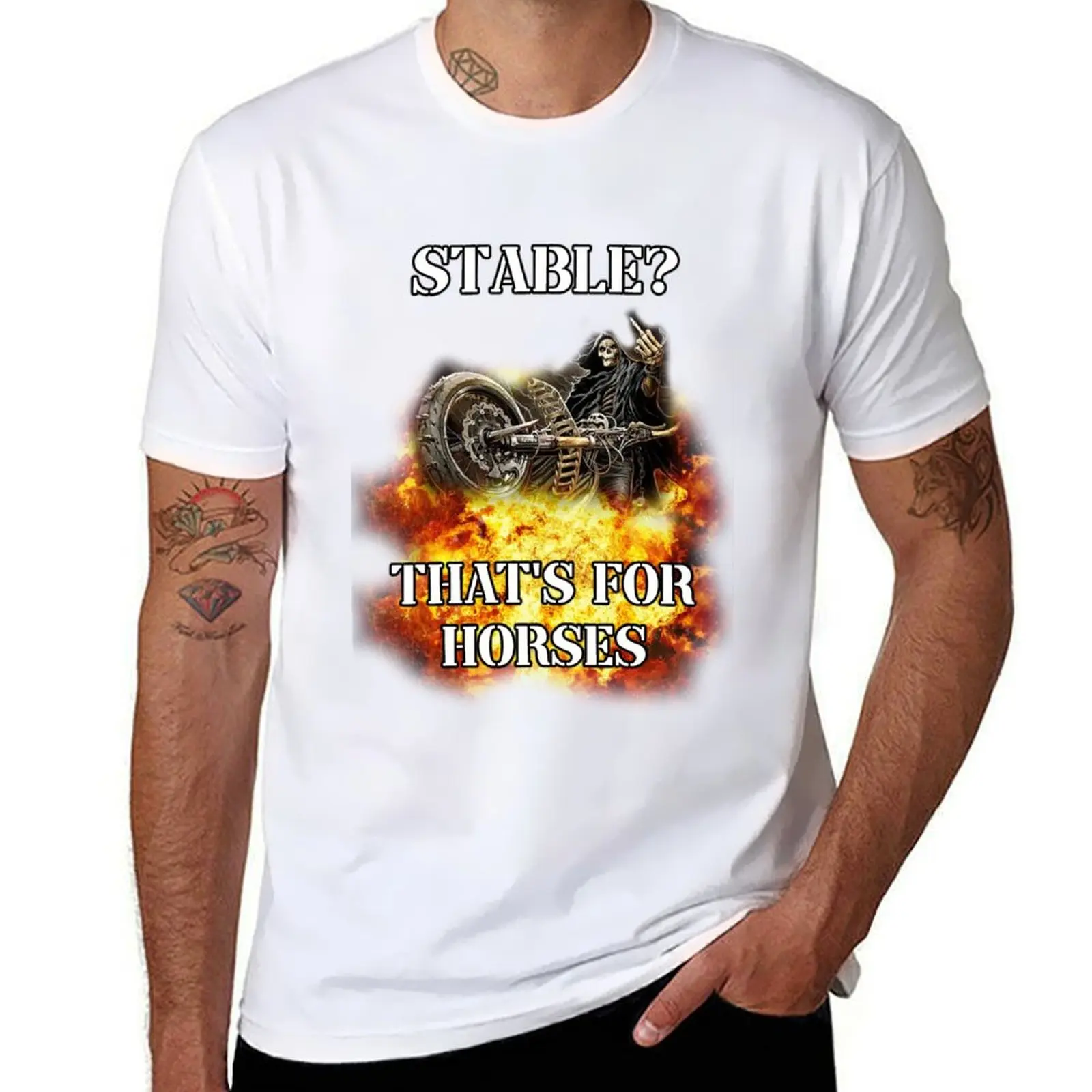 

stable thats for horses badass skeleton T-Shirt cotton t shirts high quality man t shirt heavy cotton T-Shirt