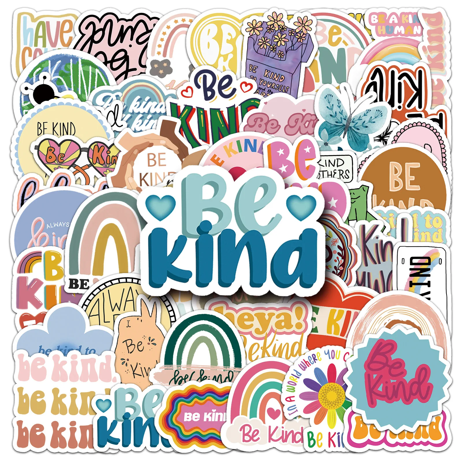 50pcs  friendly psychology doodle stickers with the English slogan 'be kind', DIY stickers
